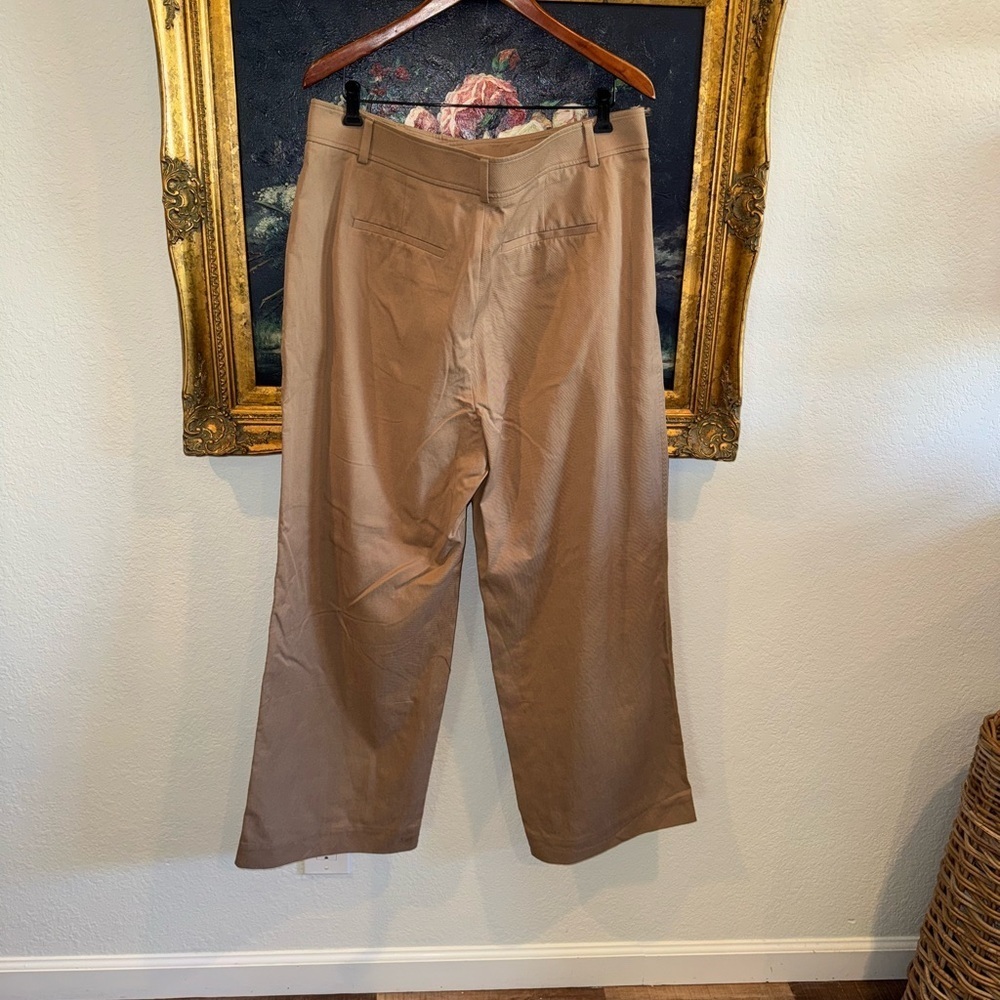 EVERLANE Tan High Waist Pleated Wide Leg 28” Trouser Pants Size 16 Short - Picture 7 of 7